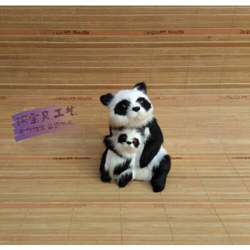 Mini cute simulation panda model resin&fur panda mother&baby model doll gift about 10x9x14cm 2462