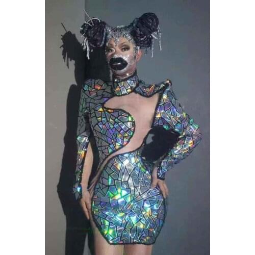 Fashion shining AB Colors Sequins b Dress Evening Party Wear Prom Dress Singer Birthday Celebrate Dresses Performance Custome