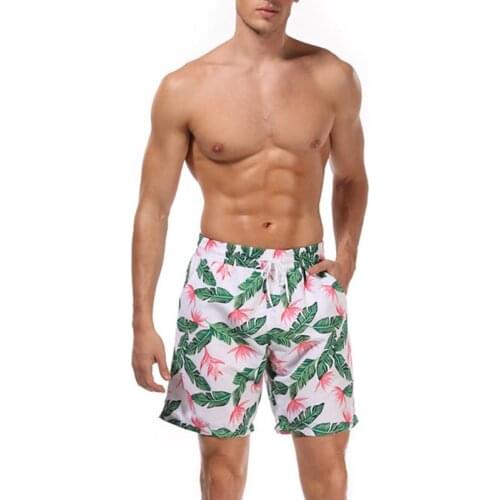 2021 Men Quick Dry Summer Swim Trunks Coconut Tropical Leaves Board Shorts Swimwear Drawstring Beach Trousers with Pockets