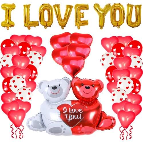 I Love U Balloons Set Hug Bear Foil Balloon 18inch Heart Balloon Latex Globos For Propose Engagement Wedding Party Decoration