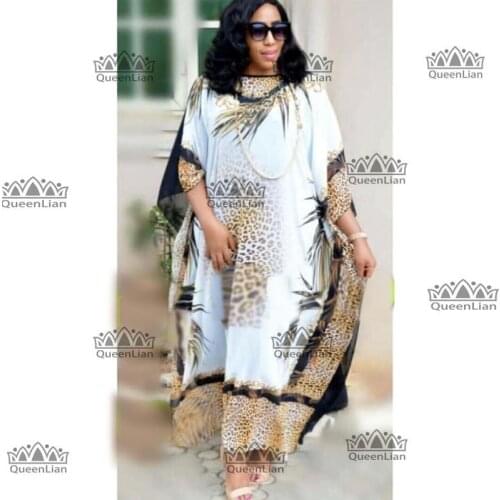New Fashion Leopard Grain Pattern Chiffon Super Size African Loose Long Dashiki Traditional Party Dress For Lady(XF07#)