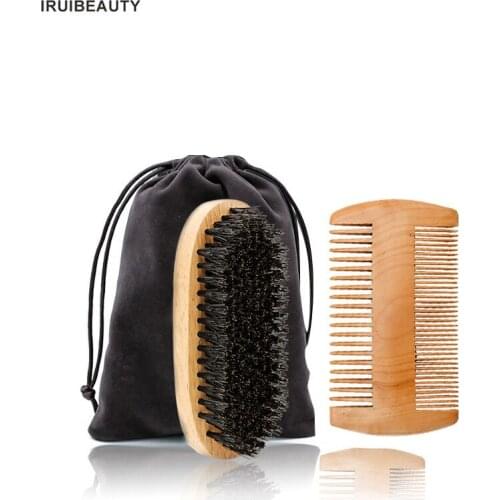One Set Special Wild Boar Bristle Beard Brush Comb Set Comb Plus Beard Brushes Care Set Comb Beard Useful Tool for Men