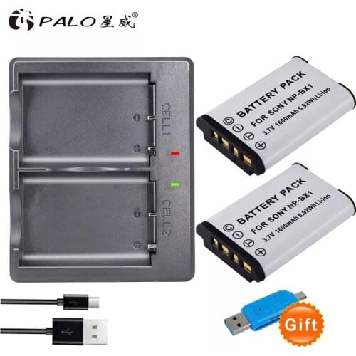 PALO 4Pcs NP-BX1 NP BX1 NPBX1+Dual Bateria Charger For Sony Battery Pack NP-BX1 HDR-AS200v AS15 AS100V DSC-RX100 X1000V WX350