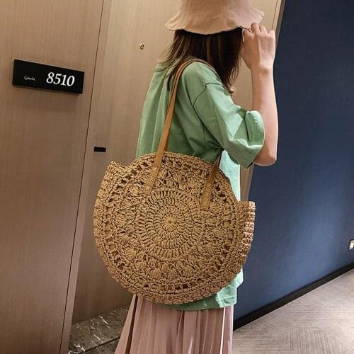 Casual Rattan Women Shoulder Bags Circle Straw Handbags Big Capacity Handmae Summer Tote Lady Round Bohemian Beach Treval Sac
