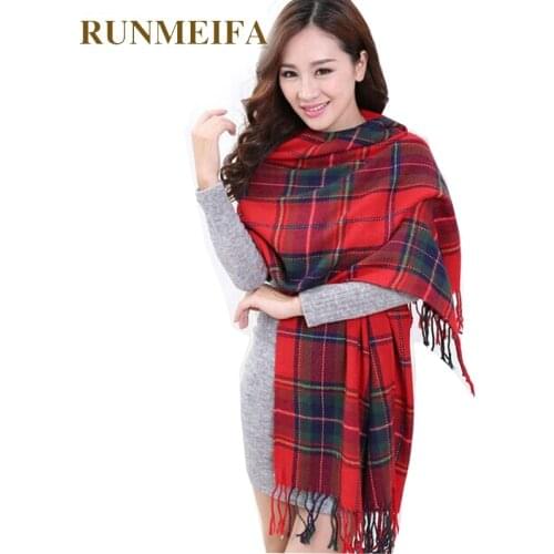 [RUNMEIFA] Fashion Wool Women Scarf Spain Desigual Scarf Plaid Thick Large Scarf Women Warp echarpes Scarves Shawl for Woman