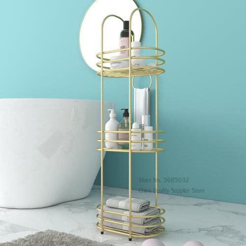 Nordic multi-layer bathroom rack floor metal Unfading golden storage rack wrought iron waterproof Storage shelf 30*20*90cm
