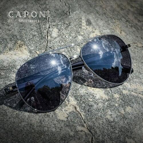 CAPONI Pilot Sun Glasses For Men Polarized Day Driving Photochromic Sunglasses TR-90 UV Ray Protection Males Glasses CP19205