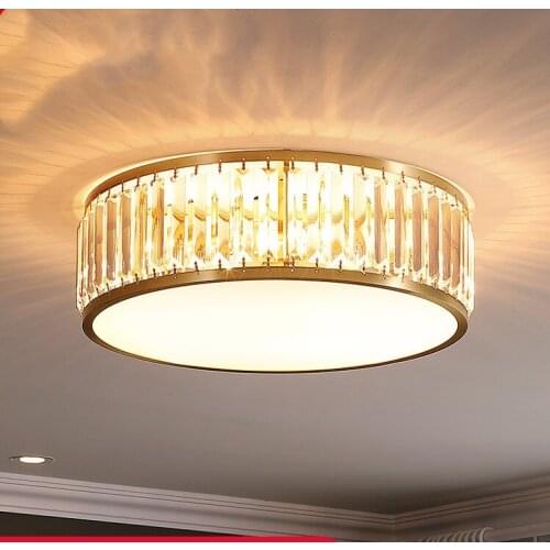 Postmodern golden all copper ceiling lamp living room dining room bedroom personality creative luxury round crystal ceiling lamp