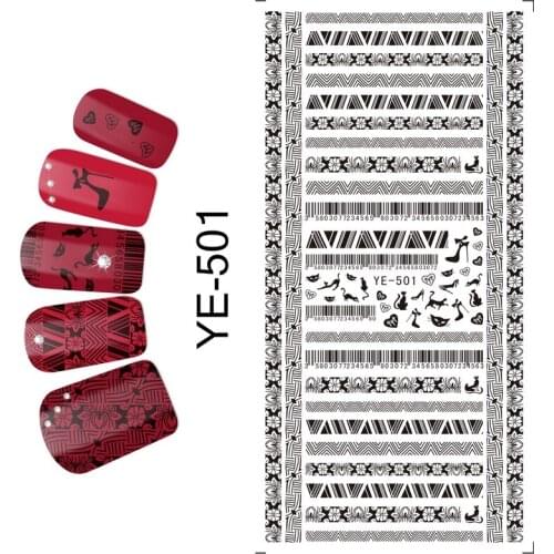 UPRETTEGO NAIL ART BEAUTY WATER DECAL SLIDER NAIL STICKER BLACK GEOMETRY FIGURES ARROR WAVE LINES LACE YE501-506