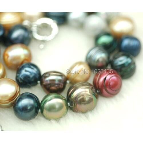 Wow! freshwater pearl near round multicolor 10-14mm necklace 17" nature wholesale bead discount gift
