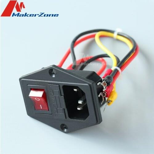 15A 250V Power Switch AC 3pin Power Socket with Red Triple Rocker Switch Tripod Feet of Copper with Fuse for 3D Printer