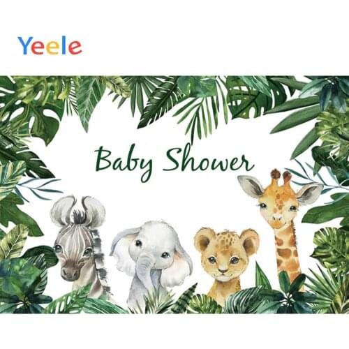Yeele Jungle Safari Party Photography Backdrops Tropical Green Grass Palms Tree Photo Backgrounds Baby Shower Photocall Props