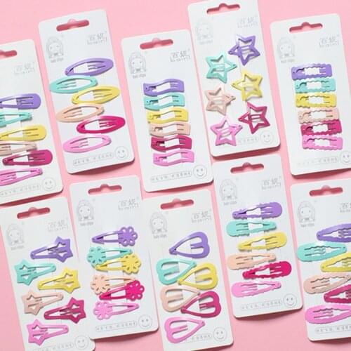 6PCS/LOT Candy Color Hairpins Girly Pink Love Heart Star Baby Girls Headwear Women Children Hair Accessories Hair Clips For Gift