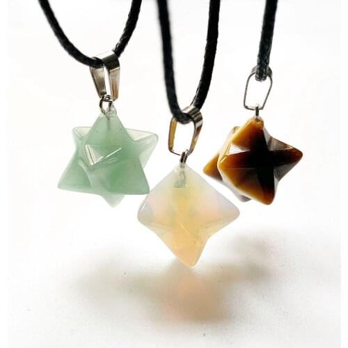 Natural Stones Jewelry Merkaba Star Crystal Pendant Geometric Necklace Women Chain Wax Rope Handmade Crystal Necklace 1pc