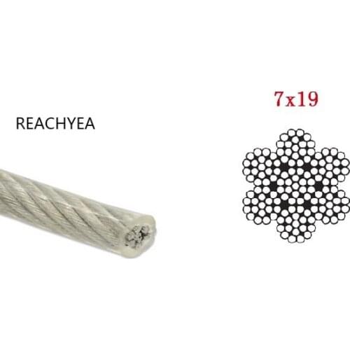 10Meters/Roll 6mm 7*19 304 Stainless Steel Wire Rope Overall Dia. 6MM PVC Plastic Coated with 7x19 5MM SS304 Wire Rope Inside