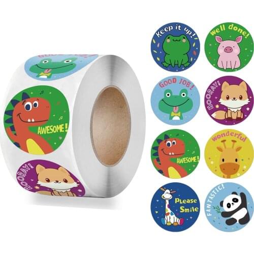 100-500Pcs Reward Stickers Motivational Stickers Roll Kids School teacher Reward Students Teachers Animals Sticker Seal Labels