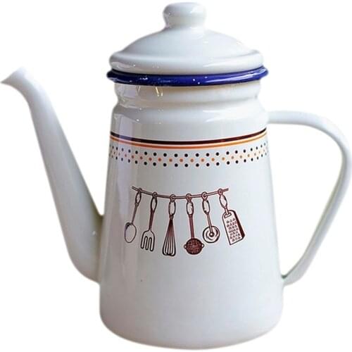 1100ML Japanese Pour Over Drip Coffee Kettle Enamel Heatable Water Tea Pot Pitcher Cafetera Barista Milk Jug For Induction Gas