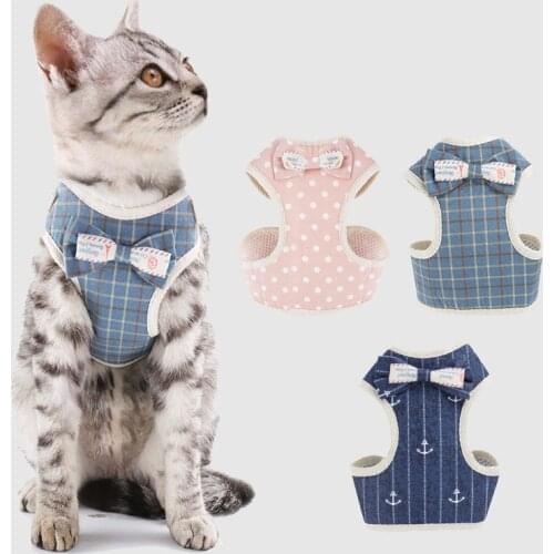 2021 Plaid Cat Harness Leash Set Adjustable Anti-Breakaway Pet Harness For Small Dog Puppy Kitten Cute Bow Vests Cat Product