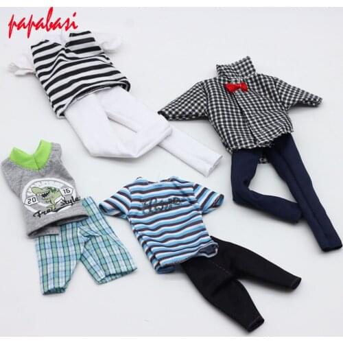 4 Sets Casual Suits Doll Clothes Plaid Shirt T-shirt +Pants Prince Fashion Wear Outfits For 1/6 baribie doll Ken Doll Best Gift