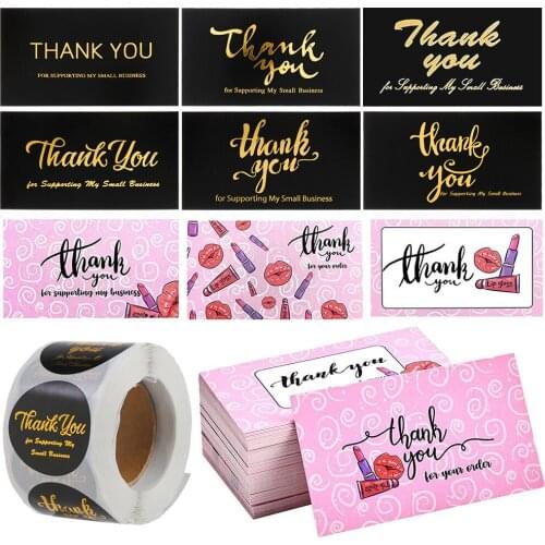 50/120/500PCS Gold Foil "Thank You For Supporting My Small Business" Black Greeting Cards Seal Stickers Gift For Package Decor