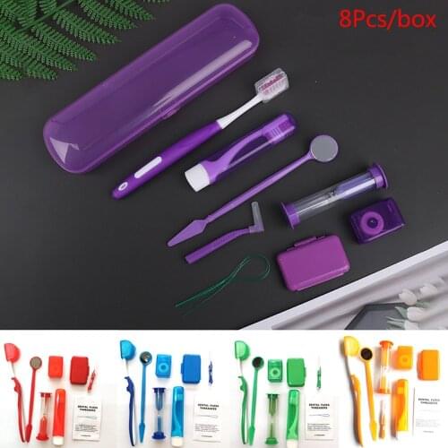 8Pcs/Set Pro Dental Teeth Orthodontic Kits Oral Cleaning Whitening Tool Suit Interdental Brush Floss Thread Wax Mirror