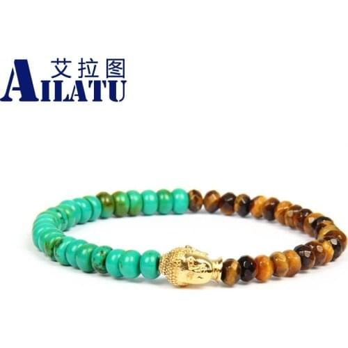 Ailatu New Stainless Steel Buddha Yoga Bracelet Natural Faceted Tiger Eye Stone Beads 4x6mm Energy Jewelry