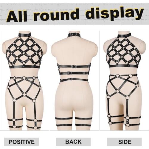 Bdsm Leather Body Harness Set Breast Bondage Bra Cage Waist Sword Belt Sexy Women Stockings Garters Belt Erotic Lingerie Gothic