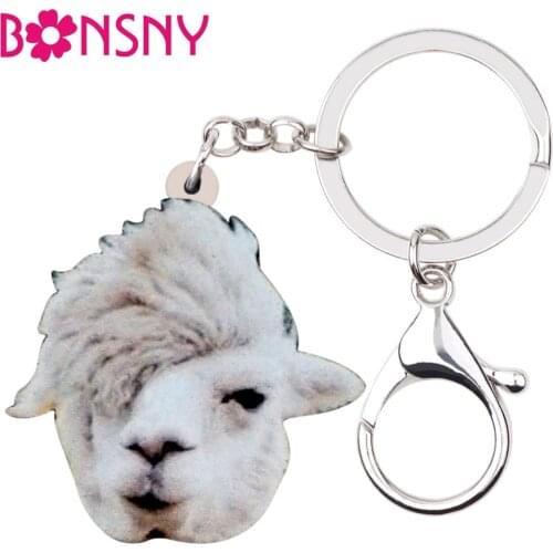 Bonsny Statement Acrylic Fashion Alpaca Key Chains Keychains Ring Unique Animal Jewelry Gift For Women Girls Teen Bag Car Charms