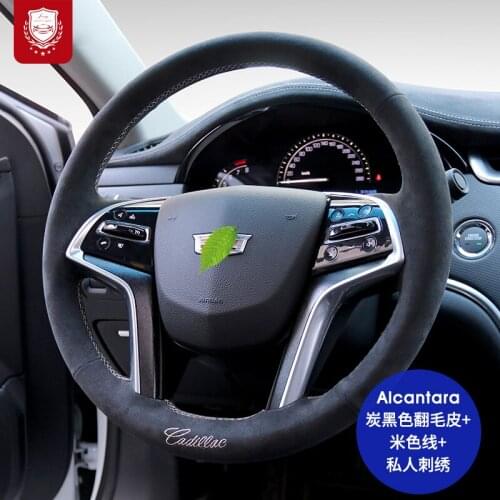Real Alcantara Steering wheel cover for Cadillac CT6 CT5 CT4 XT6 XT5 XT4 XLR EXT suede hand-sewn grip cover car accessories