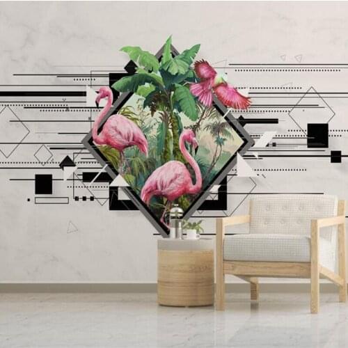 YOUMAN Custm Baby Wallpaper for Kids Room Cartoon Animal Wall Picture girls Room Wallpapers Geometric Flamingo Decor Cute Modern