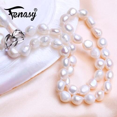 FENASY Genuine Natural Freshwater Baroque Pearl Necklaces For Women 9-10mm Pearl Jewelry Wedding Engagament Jewelry