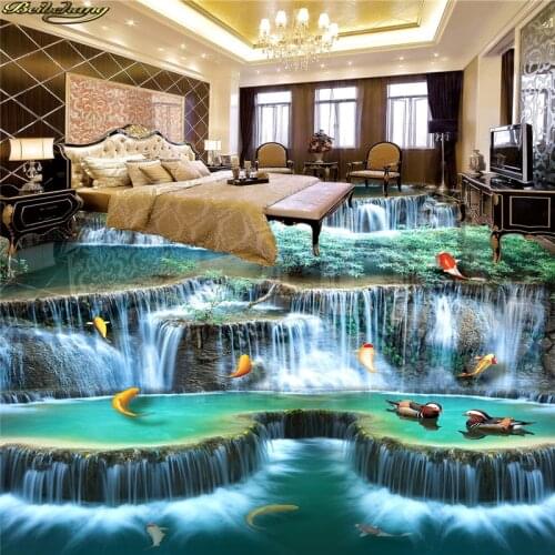 Beibehang Custom Photo Wallpaper Floor Painting Waterfall River 3D Floor Painting papel de parede