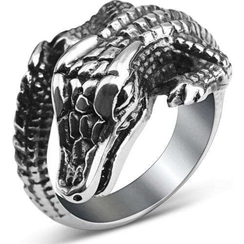 Personality Design Crocodile Modelling Ring Domineering Men Stainles Steel Silver Color Ring Trend Men Punk Street Party Jewelry