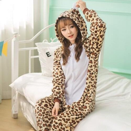 Leopard Bear Onesie Flannel Animal Onesies For Adults One-Piece Pijama For Women Men Cosplay Pyjamas Sleepwear Kigurumi Costume