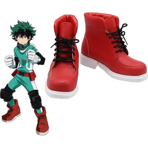 Costumebuy My Hero Academia Boku no Hero Akademia Deku Cosplay Izuku Midoriya Red Shoes Costume Boots Accessory Halloween Props