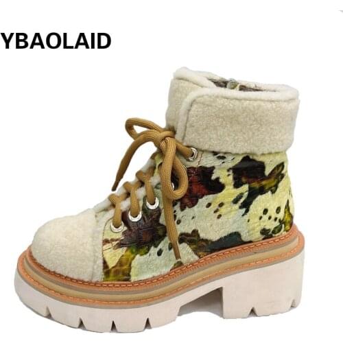 Furry Thick-soled Short-tube Snow Boots Winter New Leather Stitching Cross Straps Muffin Bottom Warm and Velvet Martin Boots