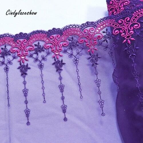 1 Meter 26 cm wide Embroidered Lace Trim Purple Tulle Clothes Accessories Hot Red Flower Lace Trimmings Bra Sewing Lace Applique