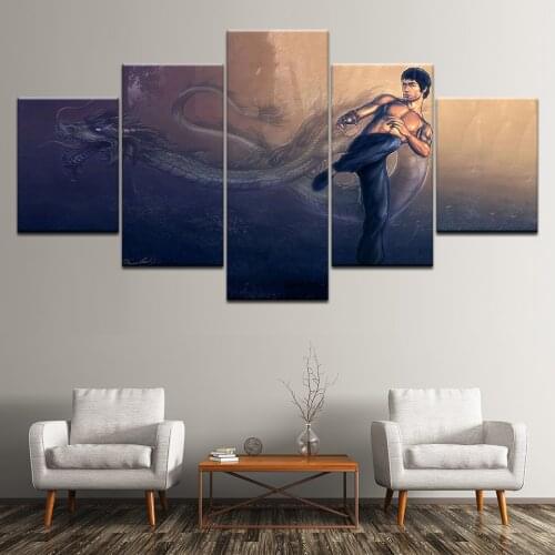 Modular Posters Art Canvas 5 Set Figure Bruce Lee Kung Fu Dragon Paintings Modern HD Printed Home Decoration Framework
