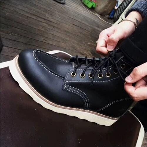 Genuine Cow Leather Round Toe Men Boat Shoes Military Leather Boots Tooling boots Desert Mens Boots Outdoor Shoes Ankle Boots