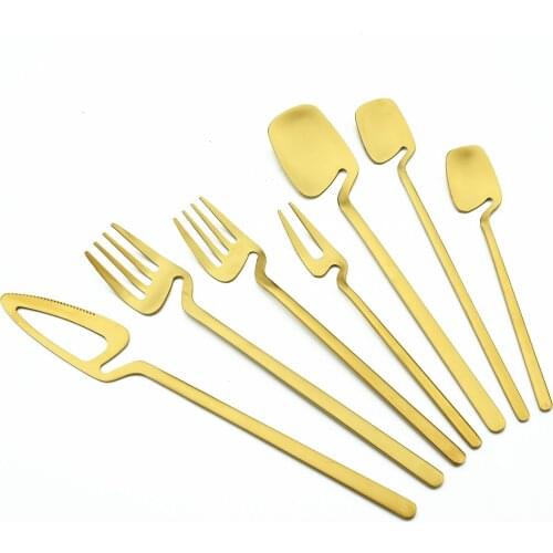 Gold Cutlery Set 18/10 Stainless Steel Dinnerware Knife Dessert Fork Fruit Fork Long Spoon Tableware Set Matte Kitchen Flatware