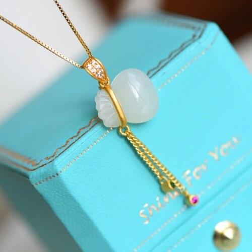 Natural Hetian Jade White Jade Purse Tassel Lucky Pendant S925 Sterling Silver Lucky Purse Pendant Ornament for Women
