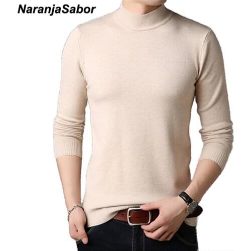 NaranjaSabor 2020 Mens New Pullover Knit Sweater Slim Fit Solid Color Half-high Collar Casual Sweaters Men Brand Clothing N562