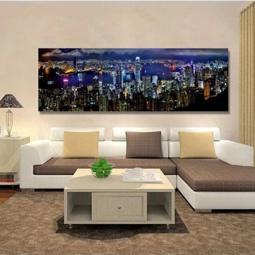 Landscape Posters And Prints Wall Art Canvas Painting Hong Kong City Night Scene Decorative Pictures For Living Room Home Decor