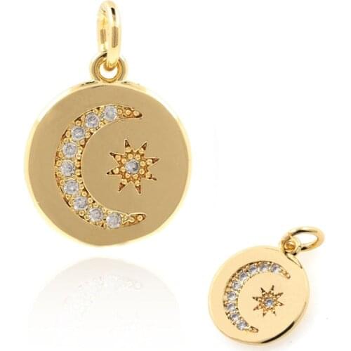 Star And Sun Pendant Micropavé Pendant Exquisite Pendant Gold Round Necklace DIY Jewelry Accessories 17x12x1.7mm