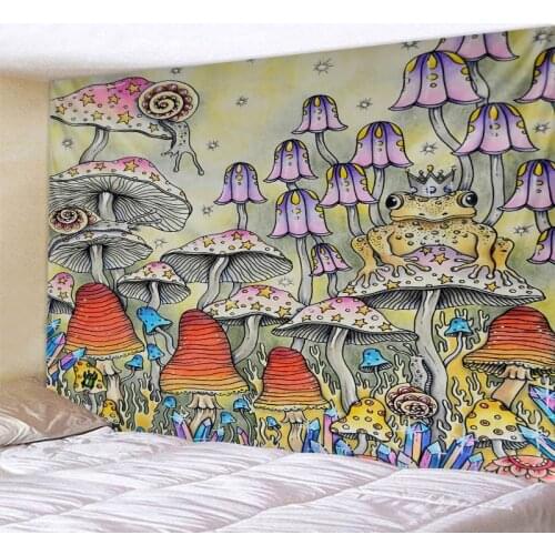 Psychedelic mushroom tapestry abstract art illustration wall hanging bohemian hippie mandala home decoration beach towel
