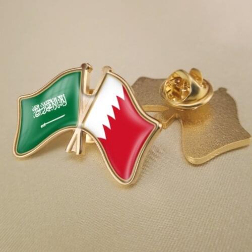 Saudi Arabia and Bahrain Crossed Double Friendship Flags Lapel Pins Brooch Badges