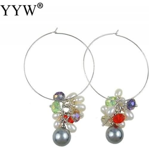1pair Freshwater Pearl Earrings Pearl Round Circle Hoop Earrings Women Korean Jewelry Brincos Statement Earrings 6-8mm
