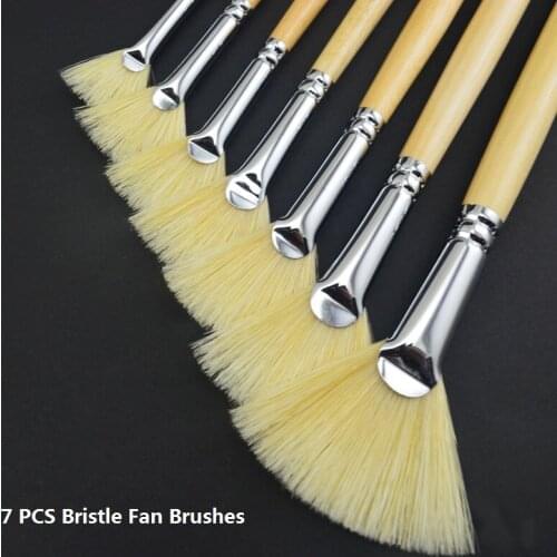 Bristle Paintbrushes 7pcs/lot fan Watercolor/ Gouache/Acrylic/ Oil paint brushes ART drawing supplies