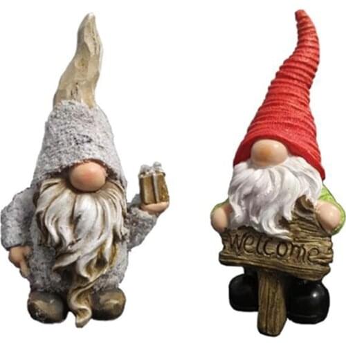 Resin Garden Gnome Statue Yard Decoration Front Porch Dwarf Elf Figurines Outdoor Ornaments