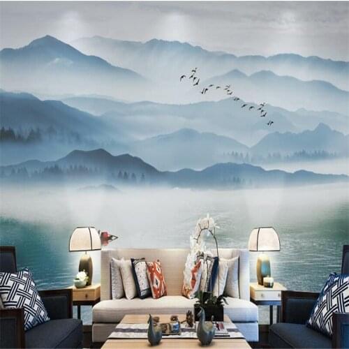 Modern minimalist new Chinese style abstract ink landscape smoke line background wallhome decoroom decorrwall stickers wallpper